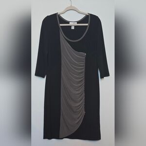 Joseph Ribkoff Black Dress with Gray Draped Front Panel  size 14